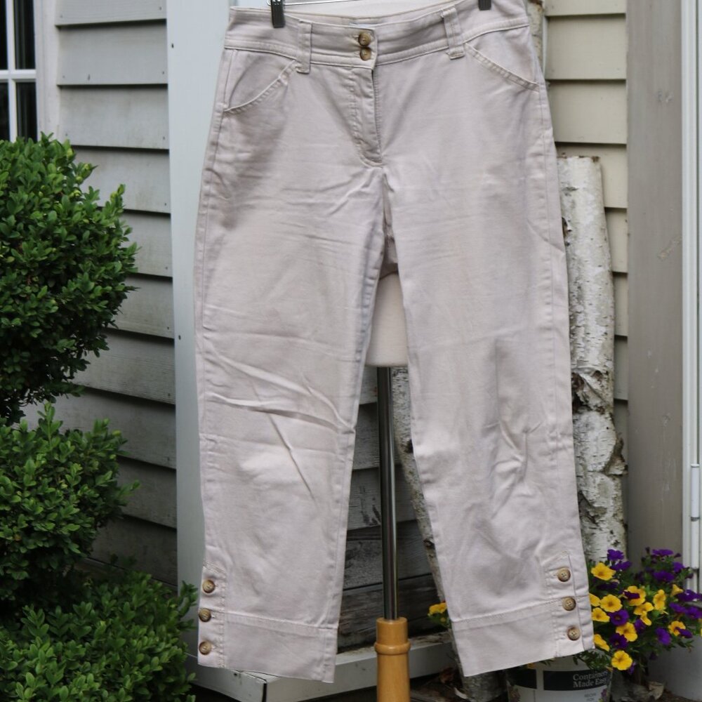 Charter Club Tan Classic Fit Button Hem Stretch Cotton Blend Cropped Chino Pants
